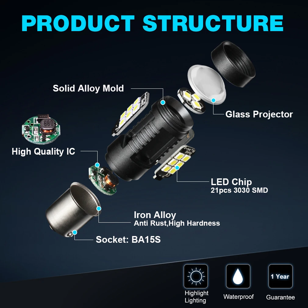 Enhanced Product Title: High-Performance LED Auto Lamp Bulbs - Set of 2, 12V-24V