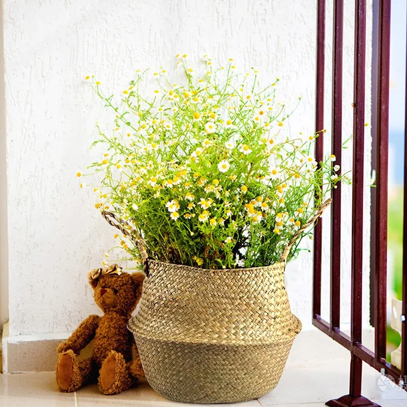 Seagrass Wicker Work Rattan Basket Hanging Planting Flower Pot Storage Laundry Basket Cesta Mimbre Home Garden Decoration