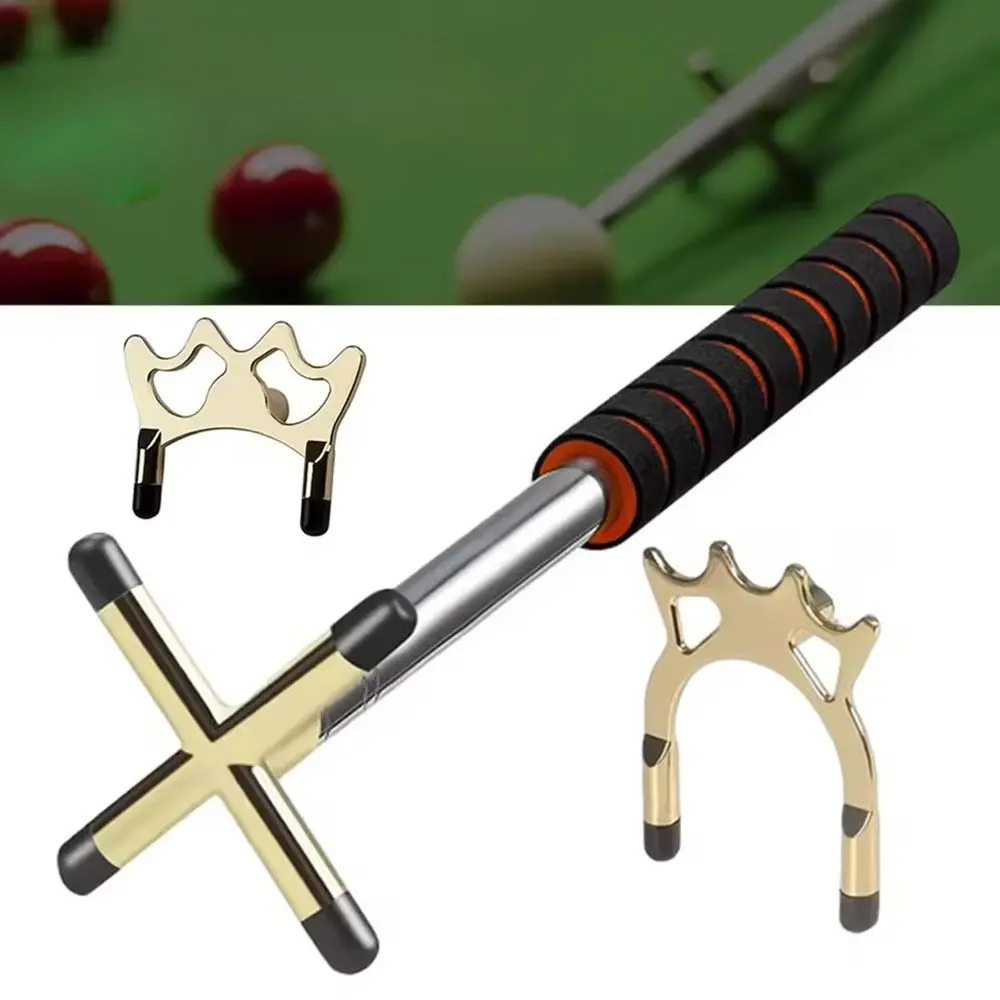 Stainless Steel Telescopic Billiards Pool Cue Anti-Slip Expandable Pool Table Cue Stick Bridge Removable Bridge Head Golden