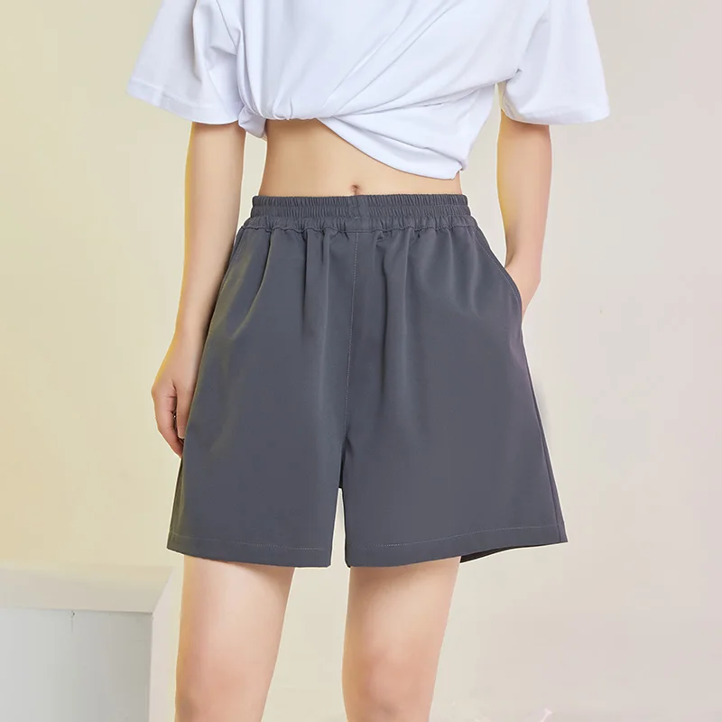 Women's Clothing Solid Color Summer Elastic High Waist Pockets Casual Loose Sweatpants Fashion All-match Beach Commuter Shorts