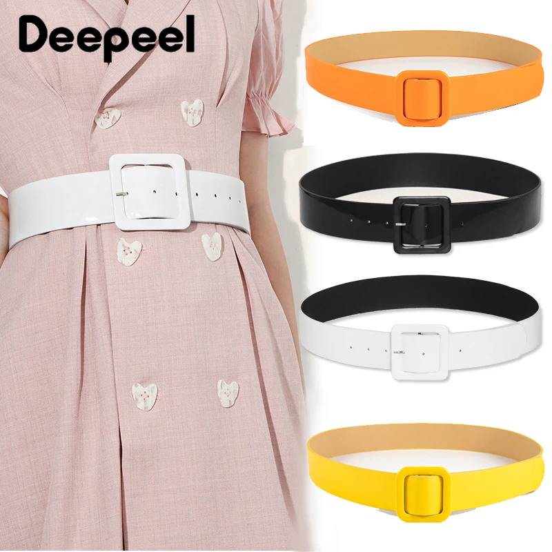 Ladies Fashion Decorative Belt with Skirt Women's Colored Square Buckle Wide Waist Belts Female Luxury Designer Brand Waistband