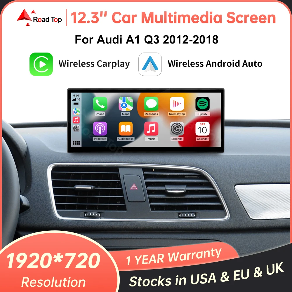 RoadTop pantalla Linux de 12,3 pulgadas pantalla Multimedia inalámbrica CarPlay para coche para Audi A1 Q3 2012-2018 con Android Auto Airplay Autolink 1