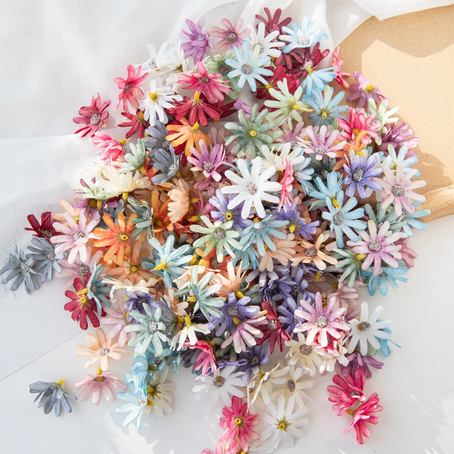 

500Pcs 4Cm Fake Silk Daisy Head Wedding Party Christmas Crafts Wreath Home Decoration Diy Candy Box Scrapbook Artificial Flowers