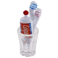 4Pcs/Set Dollhouse Miniature Cup Toothpaste Toothbrush Set Miniature Dollhouse Bathroom Scene Decor 1:6 1:12 Dollhouse Decor 2