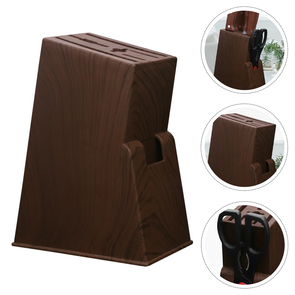 Knife Holder Kitchen Desktop Storage Rack Imitation Wood Grain Shelves Plastic