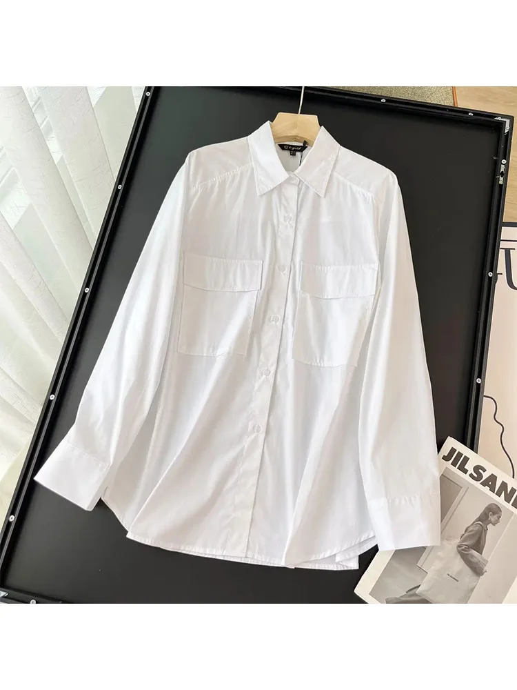 

ZADATA new autumn women's fashionable lapel pocket single-breasted shirt solid color simple commuting all-match top