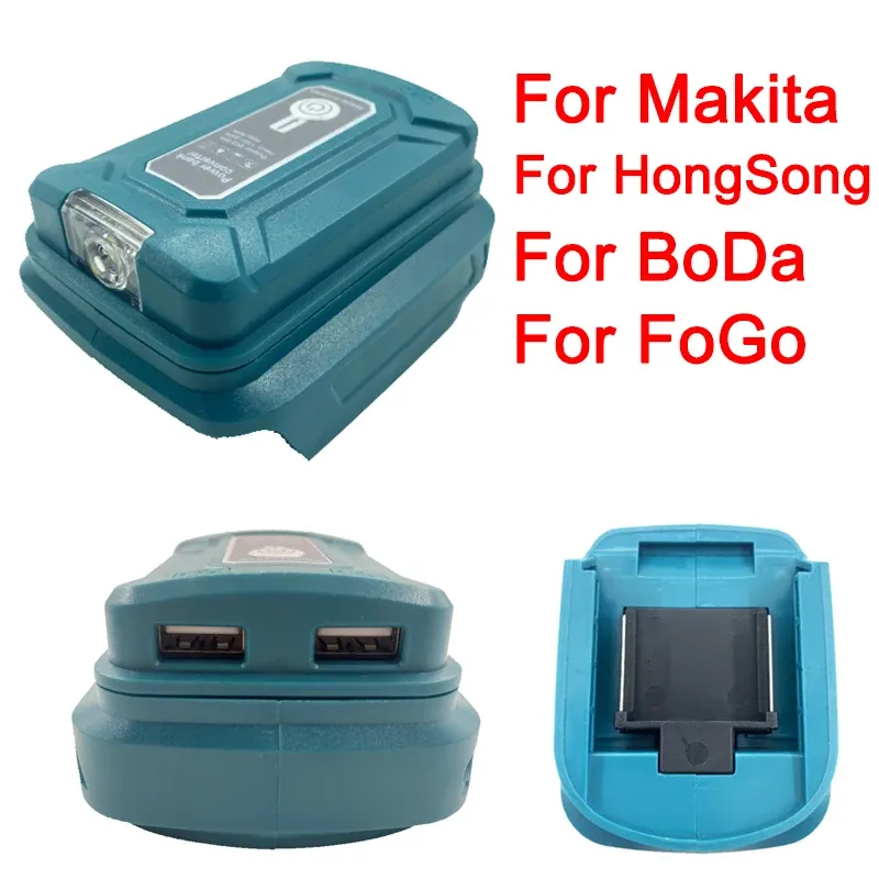 For Makita/HongSong/BoDa/FoGo 18V Li-ion Battery Battery Adapter With LED Lamp Flashlight Dual USB Mobile Phone Charger BL1830