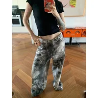 Blue Women's Jeans Hip-hop Fashion Vintage Streetwear Y2K Wide Leg Straight Jean High Waist Trouser Classic Baggy Denim Pants