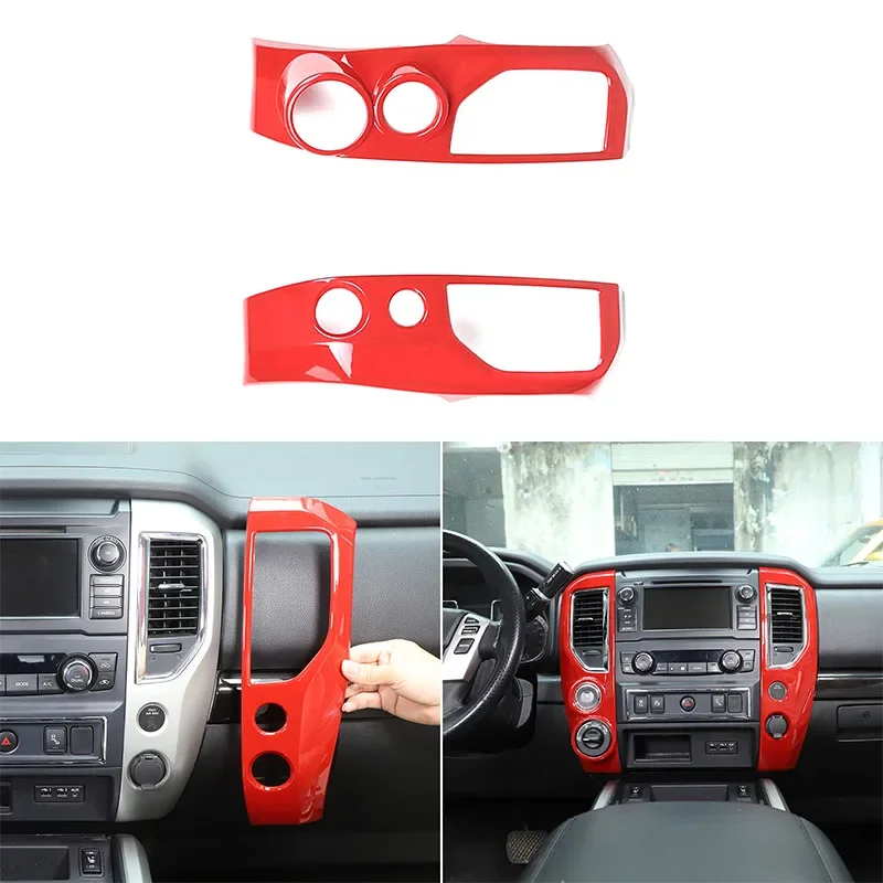 

For Nissan Titan 2016-2019 ABS Red Car Styling Car Center Control Air Outlet Frame Cover Sticker Car Interior Accessories 2pcs