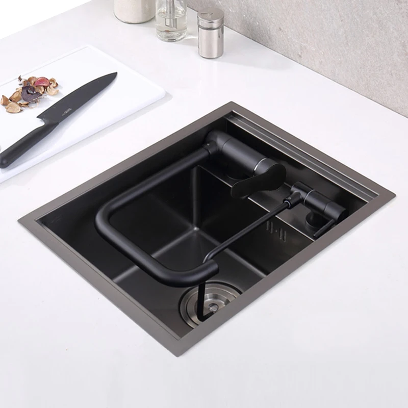 New Nanometer 304 Stainless Steel Handmade kitchen Bar Counter Sink Cover hidden Single Kitchen Small Size Kitchen Sink 4