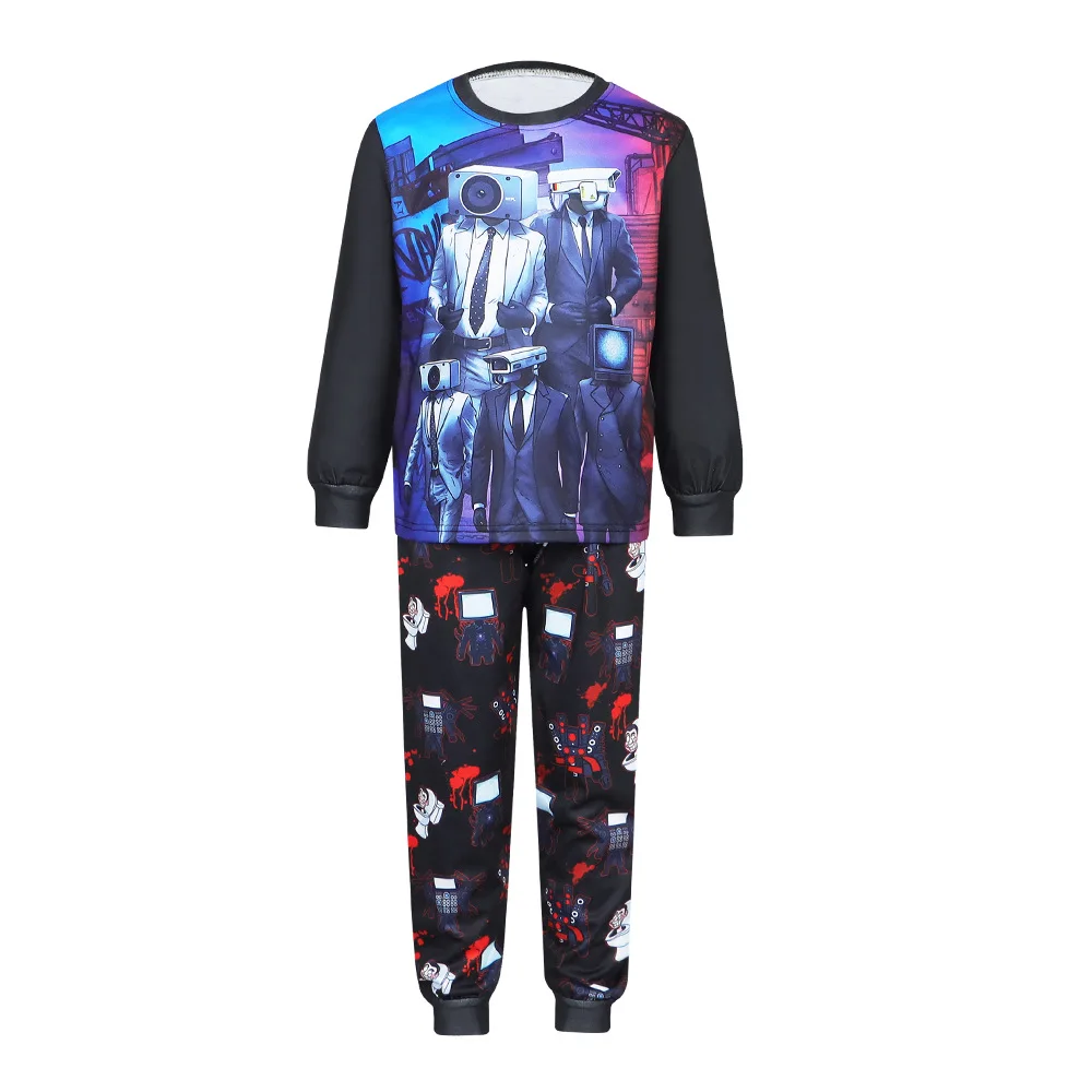 

Anime Boys Skibidi Toilet Costume Photographer T-Shirt Pants Kids Adult 2 Piece Set Cartoon Long Sleeve Halloween Casual Suit