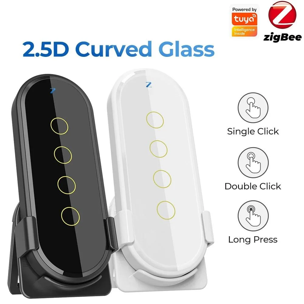 Interruptor de Cena sem Fio Tuya Zigbee Smart Home 2.5 hd Vidro Curvo Aplicativo Smart Life Controle Remoto Funciona com Alexa e Google Home