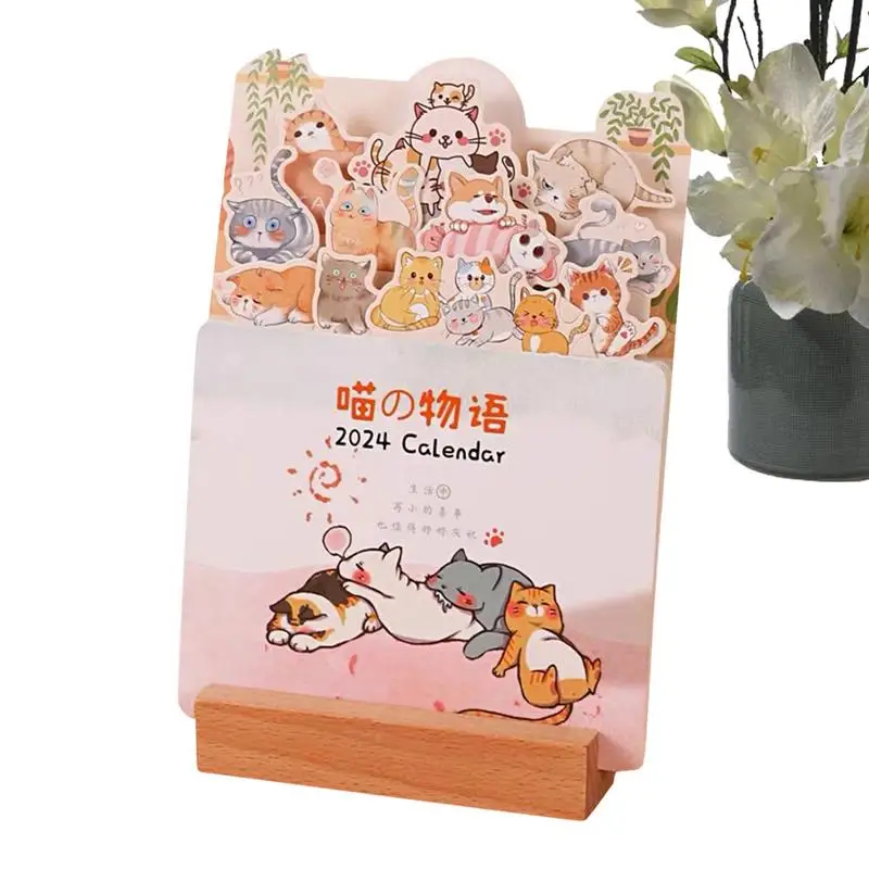 

Cat Desk Calendar Monthly Removable Cat 2024 Stand Up Calendar Cute Decorative Table Calendar For Planning To-Do List Notes