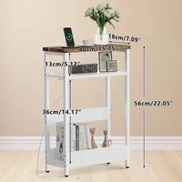Narrow Side Table Set of 2, with Charging Station, End Table for Small Spaces, Nightstand with 2 USB Ports and 2 Outlet 2