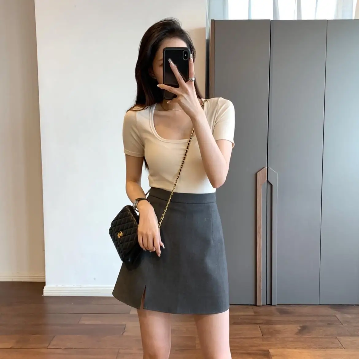 

Dorni New Fashion JIN Women Wool Blend Wide Stylish High Waisted A-Line Slit Skirt High Quality