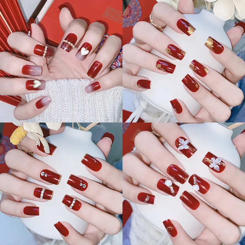 24PCS Design Press On False Nails Kit Coffin Art Tips