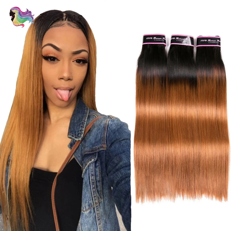 Double Drawn Straight Human Hair Bundles Brazilian Human Hair Weaving 3 Pcs / Package Straight Bundles Extension