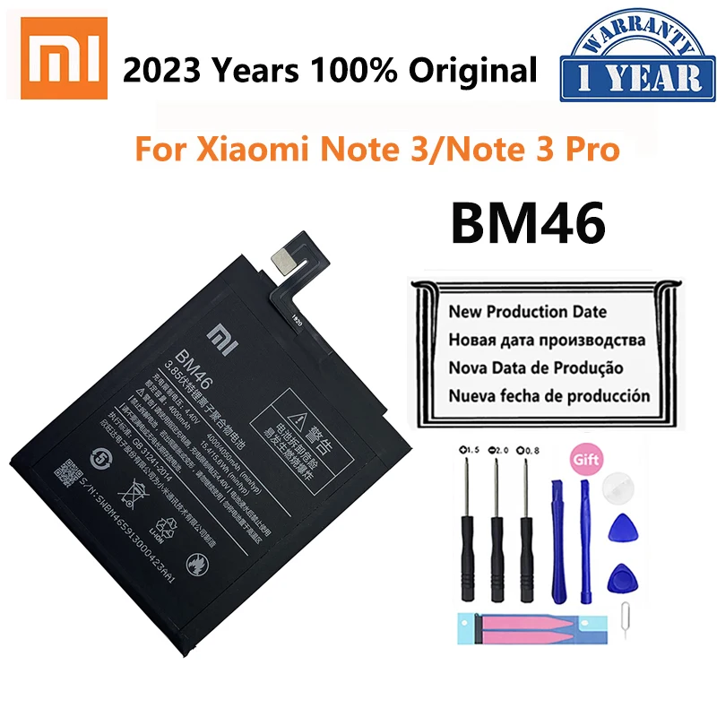 

100% Original Real Capacity 4050mAh Mobile Phone BM46 For Xiaomi Redmi Note 3 Note3 Pro/Prime Hongmi Battery Batteries Bateria