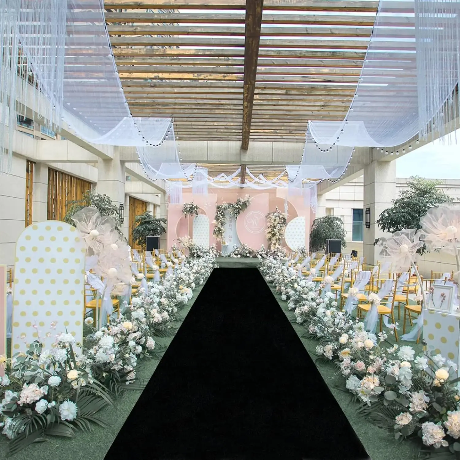 Anti Slip Black Aisle Carpet, Wedding Ceremony, Banquet Party Decoration, Indoor and Outdoor, Church Worship Black Carpet,