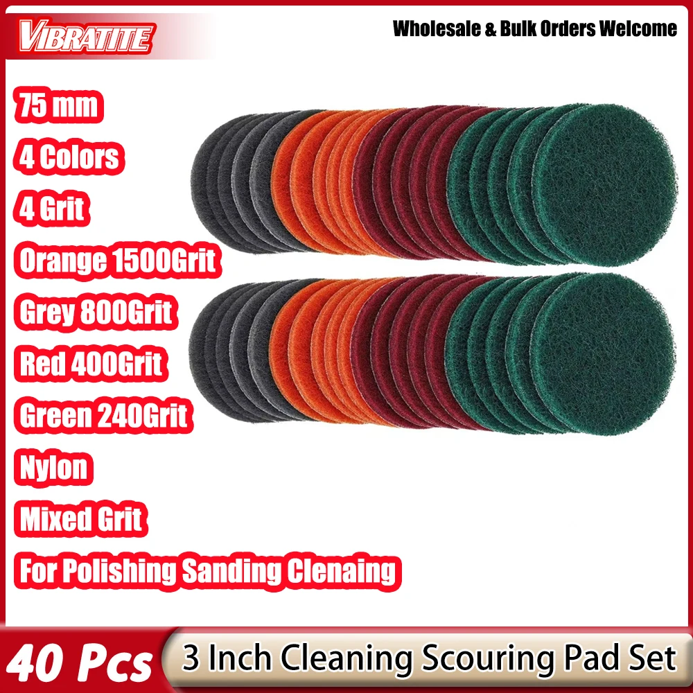 40-teiliges 3-Zoll-Schrubbpad-Set für Scheinwerfer-Restaurierung, Scheuerschwamm mit Klettverschluss, Reinigung von Autoreifen, Autolackierung, Polieren, Schleifen