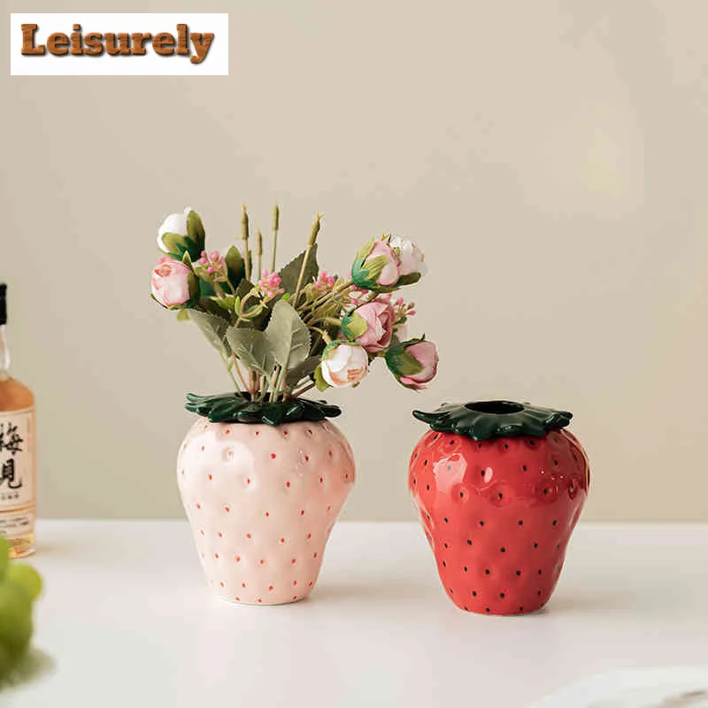 Creative Strawberry Ceramic Vase Zen Flower Insert Flower Basket Plant Pot Household Flowerpot Chinese Tea Set Accessories Gift