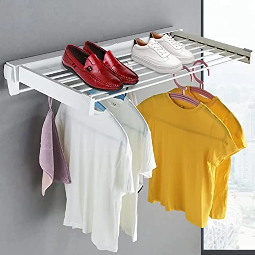 

Folding Drying Rack,Clothes Laundry Drying Rack,Collapsible Wall Mounted Hanger 7 Drying Rods (White)