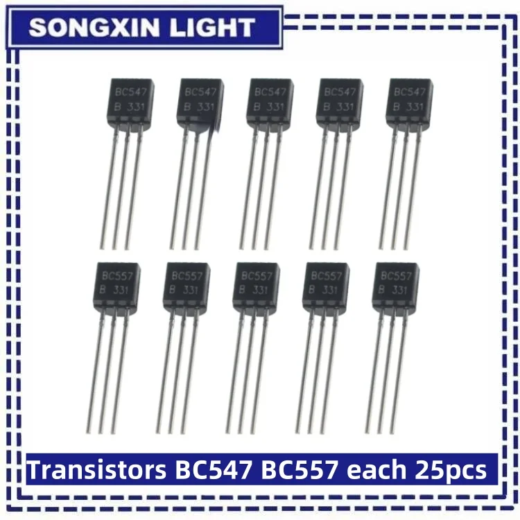 50PCS Transistors Kit BC547 BC557 each 25pcs NPN PNP DIY Electronic transistors kit