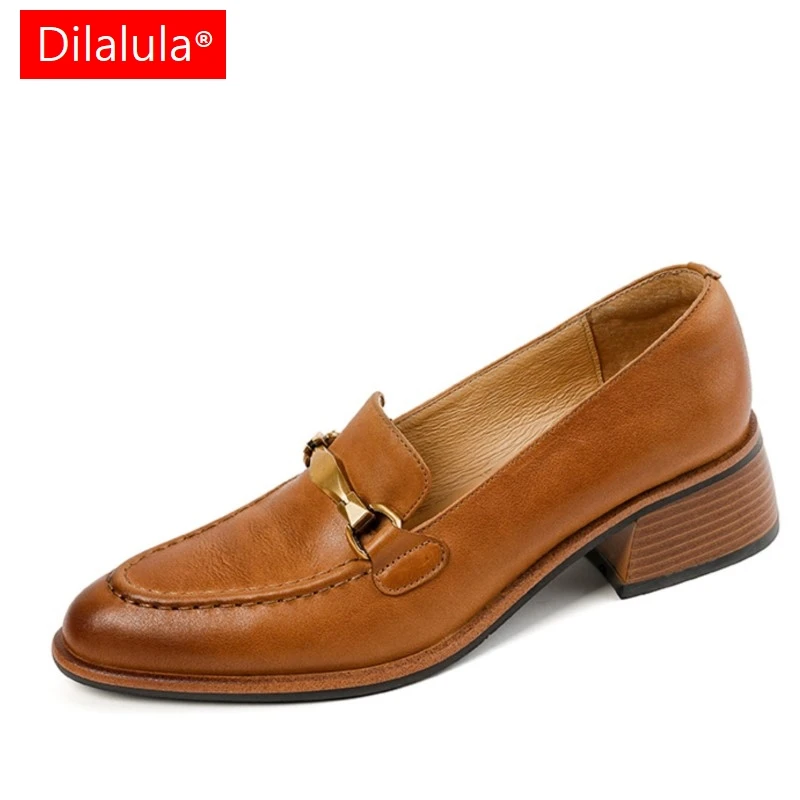 

Dilalula Women Pumps Spring Summer High Heel Round Toe Buckle Genuine Leather Office Lady Working Loafers Shoes Woman 2024