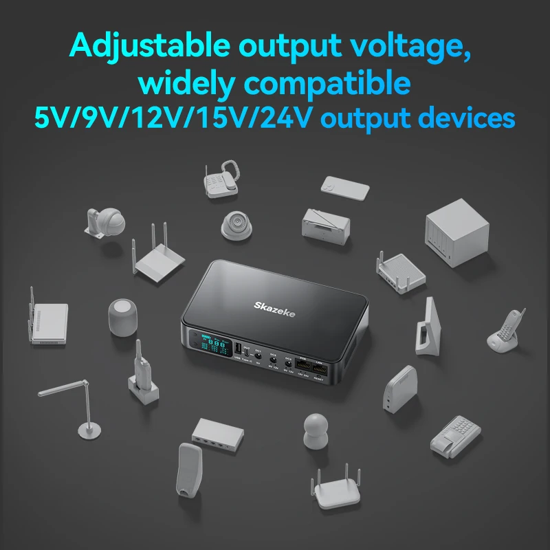 UPS Power Supply 18000mAh Large Capacity for Routers Cameras with DC5/9/12V2A Adjustable Voltages 6-port Output Fast Charger LCD