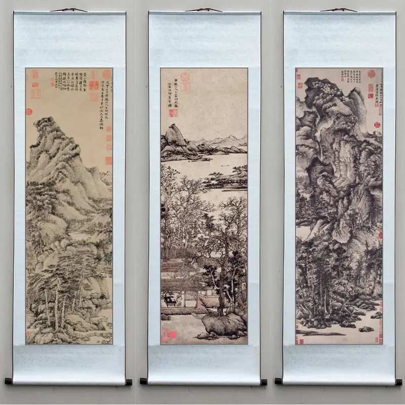 

Chinese Style Landscape Scroll Wall Paintings Wang Meng Picture Wall Art Decals Vintage Room Decor Aesthetic Home Office Decals