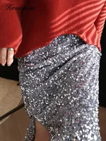 Hirsionsan High Waist Sequined Skirt Women 2023 New Autumn Office Lady Basic Midi Skirt Chic Elegant Glossy Long Black Skirt - Image 5