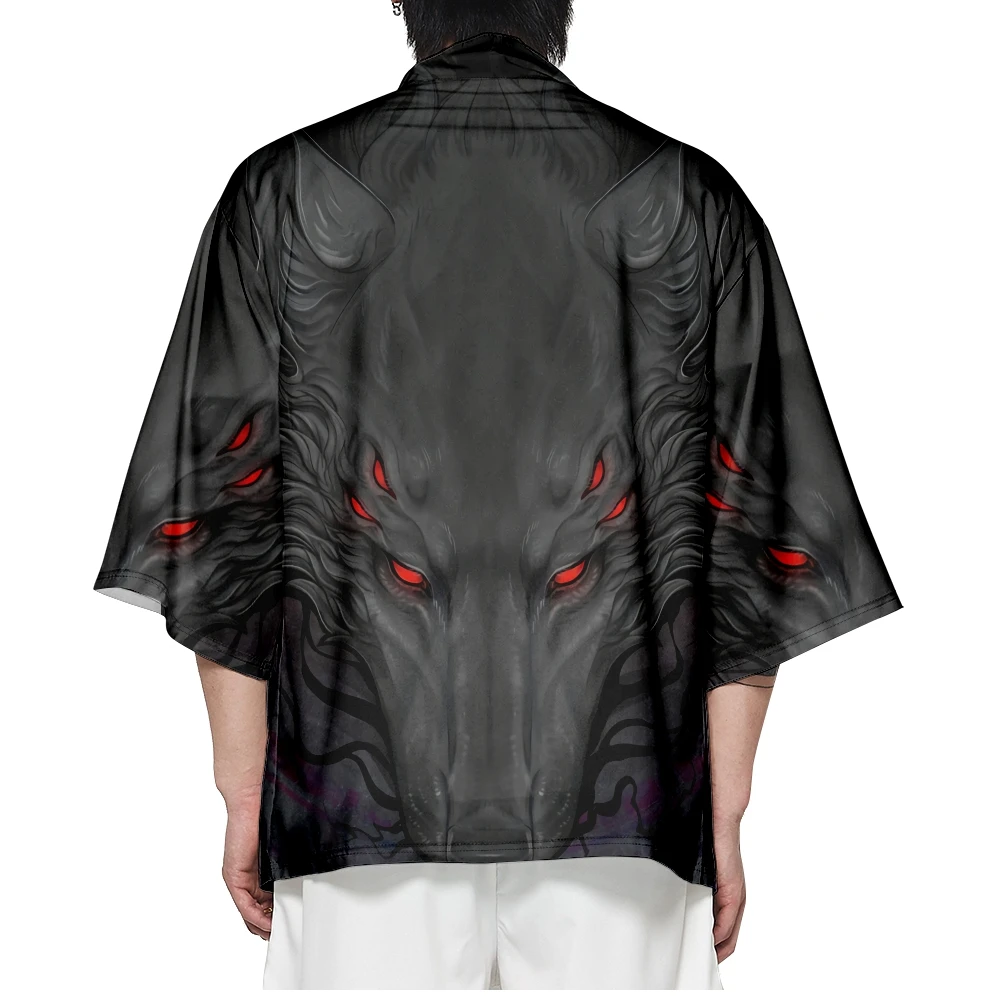Japanese Style Anime Wolf Print Traditional Kimono Streetwear Women Men Cardigan Yukata Shirts Cosplay Haori Plus Size