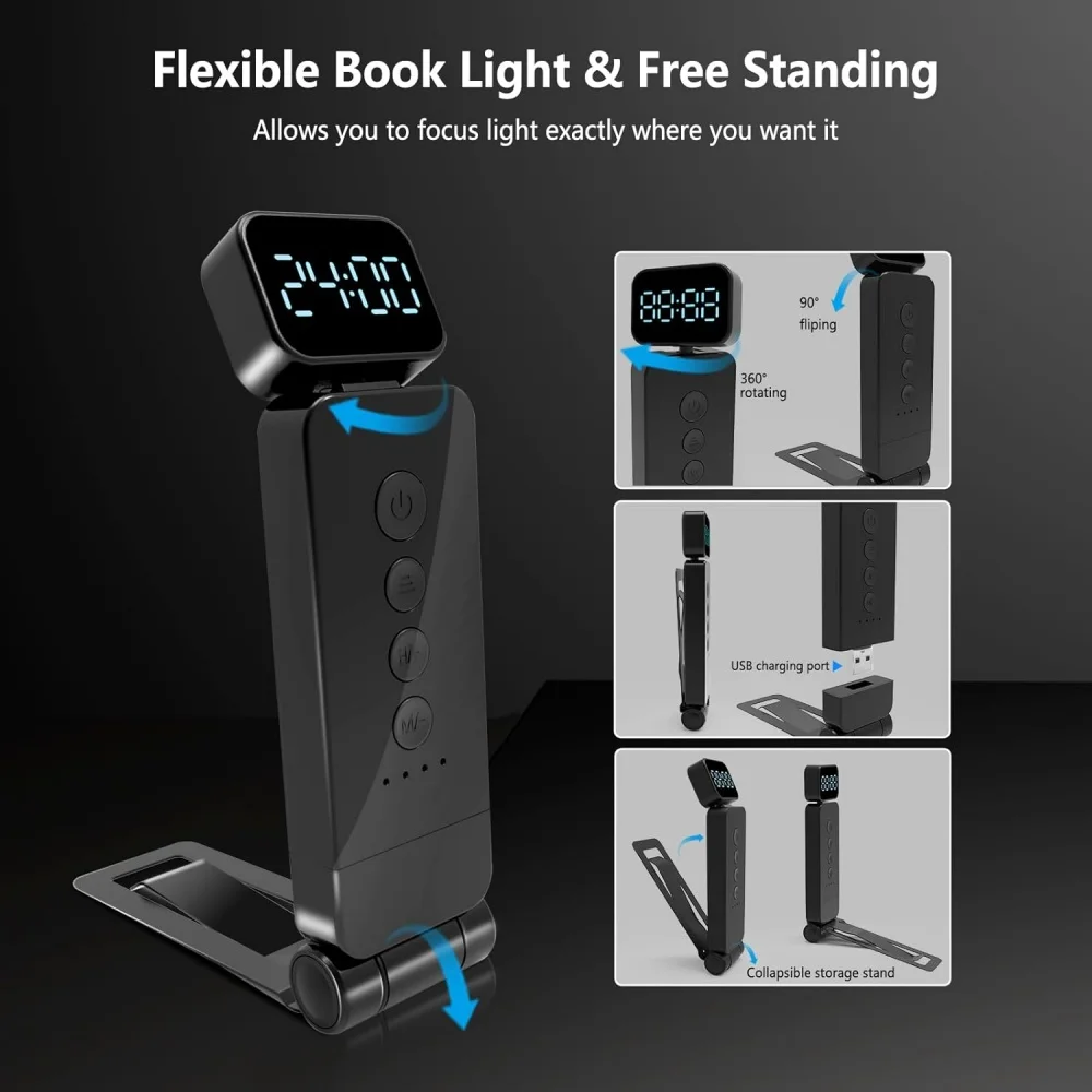 Book Light LED Timer Rechargeable Portable Reading Light 3-Color Lighting Mode Book Lights Bed Ultralight Metal Read Night led light book light