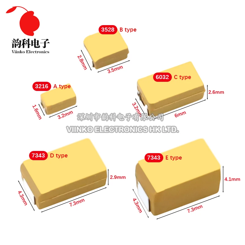 10pcs Type A 100UF-47UF Tantalum Capacitor 6.3V-35V 226-105 tantalum capacitor