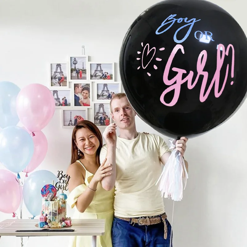 1Set 36'' Giant Boy or Girl Black Latex Balloon Blue Pink Confetti Baby Shower Globos Gender Reveal Party Decoration Supplies