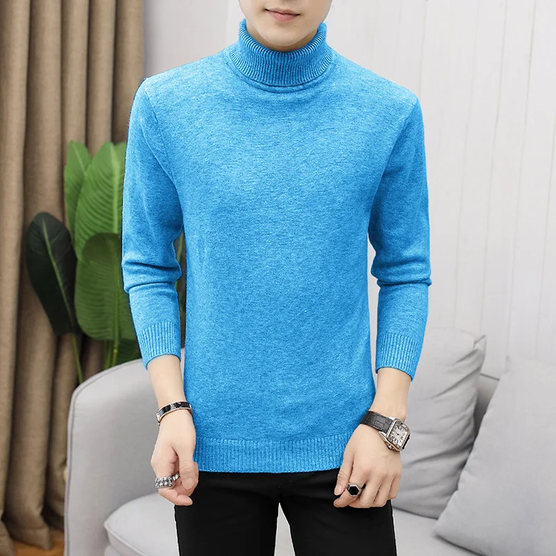 New Warm Sweater Men Turtleneck Mens Sweaters Slim Fit Pullover Male