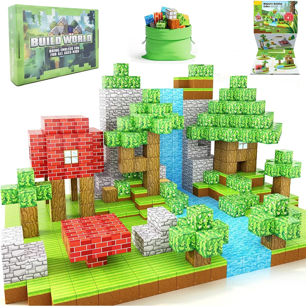 Magnetic Building Blocks Magnetic Assembly Toy Magnetic Alphabet Toys 100PCS Magnetic Blocks Toy Build Mine Magnet World For Kids STEM Education Toys Gift For Boys Girls