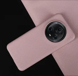 Luxury Genuine Leather Phone Case for Huawei Honor Magic 5 Series (Pink)