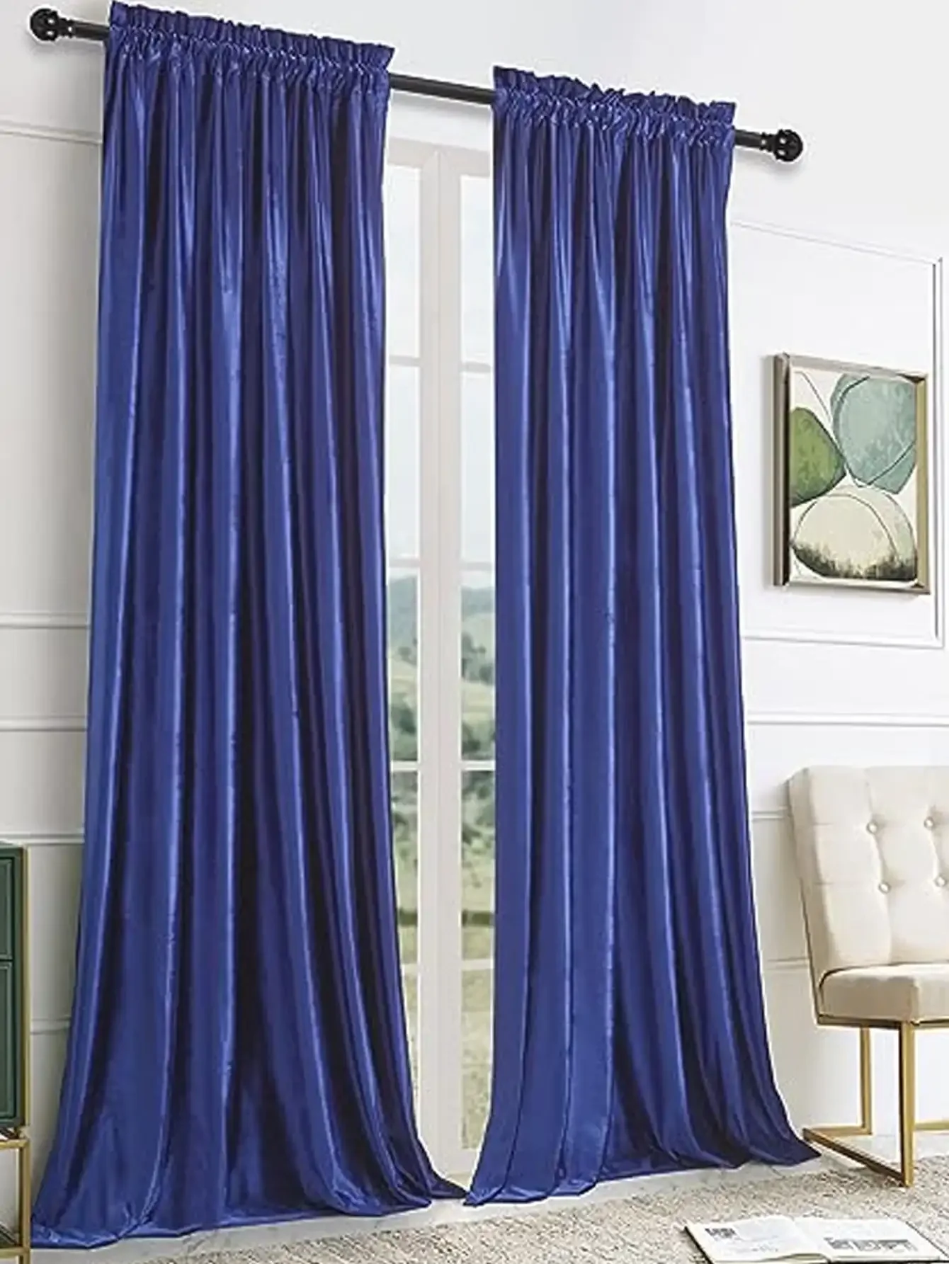 American Style, European Style Blue Curtains Living Room Velvet Blackout Curtains Room Darkening Decorative Curtains 1PC 2
