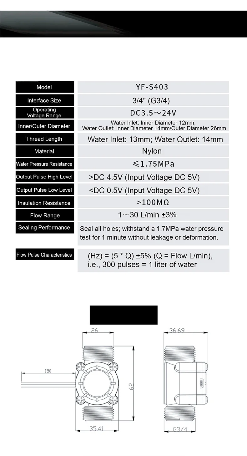 YF-S201 Hall Flow Sensors Water Flow Sensor Hall Effect Liquid Meter G1/2 1/2 In