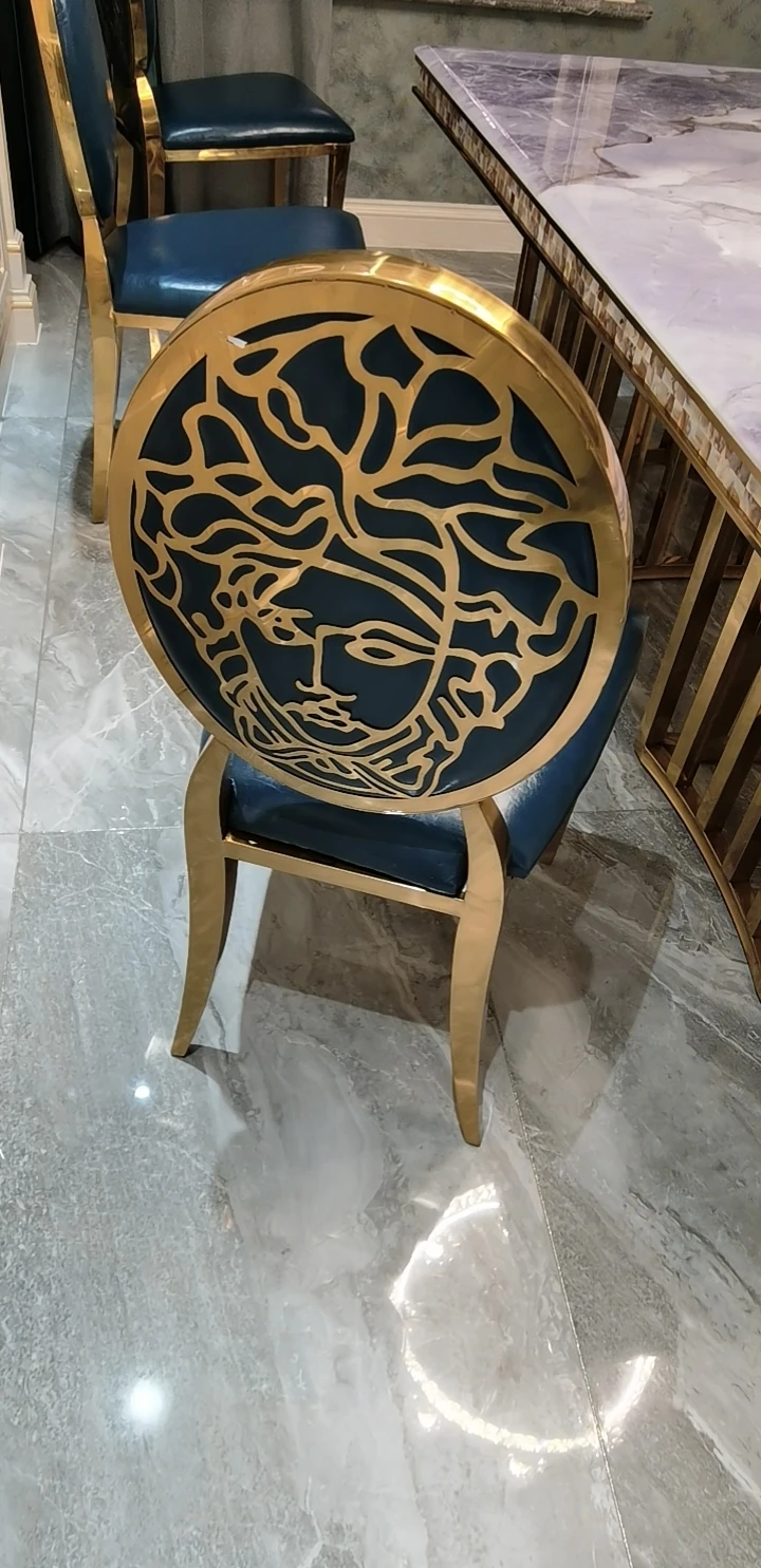 Description Picture 3 of itemLight Luxury Stainless Steel Dining Chairs Modern Home Furniture Simple Metal Backrest Chair for Kitchen Fabric Restaurant Chair