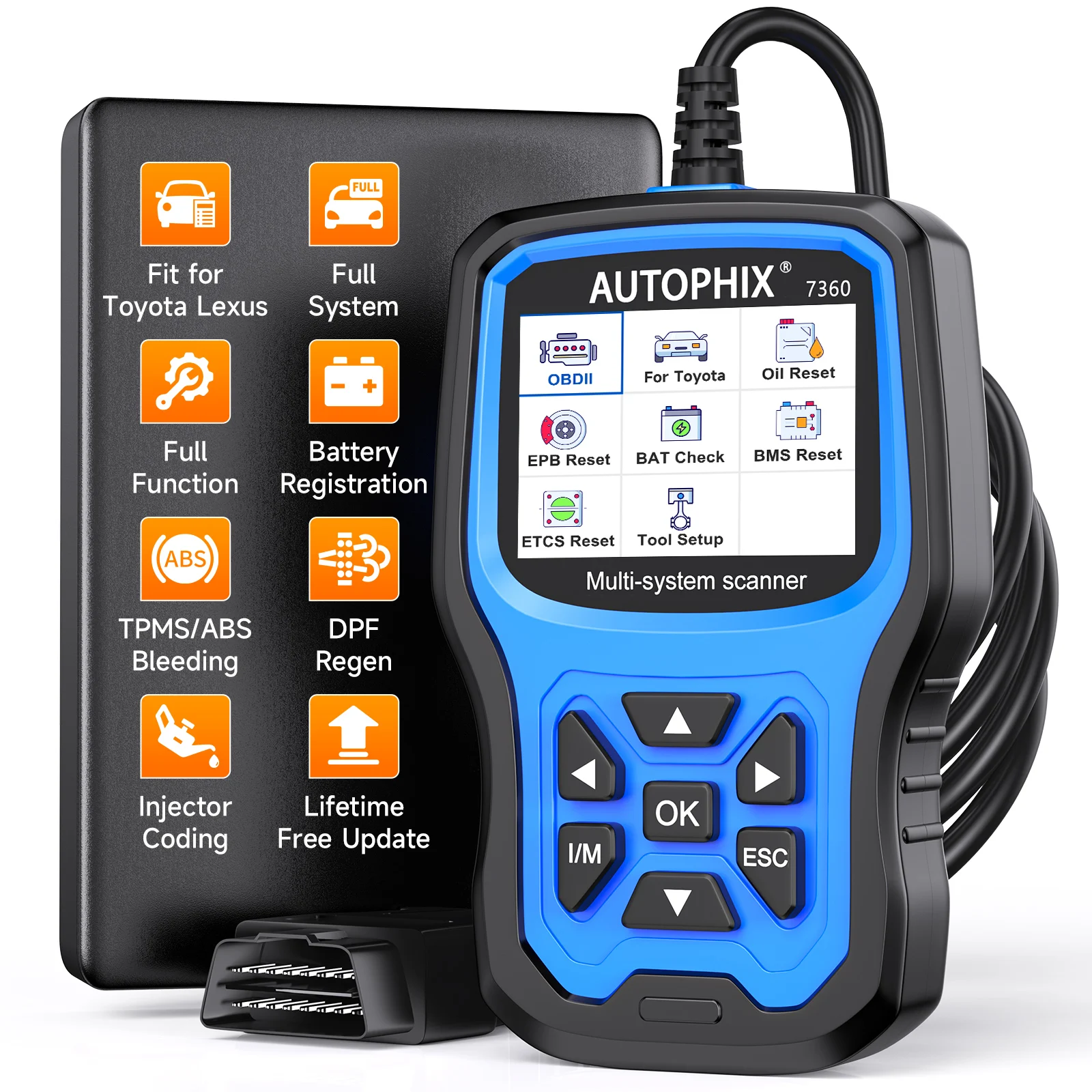 AUTOPHIX 7360 For Toyota OBD2 Scanner All System Automotive Code Reader ABS EPB SRS OIL BAT Reset Car Diagnostic Scanner
