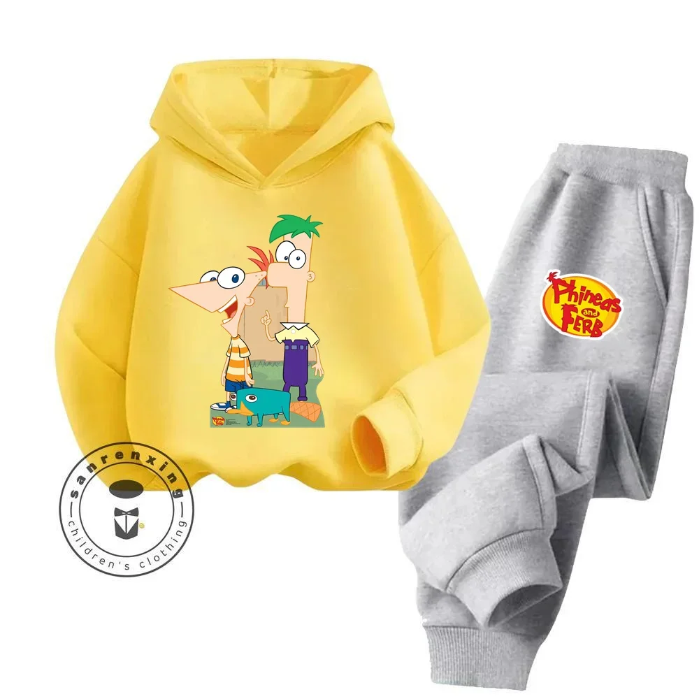 2024 Phineas and Ferb Cartoon Themed Collection Fashionable and Affordable Children's Spring and Autumn Long Sleeve Hoodie Set 4