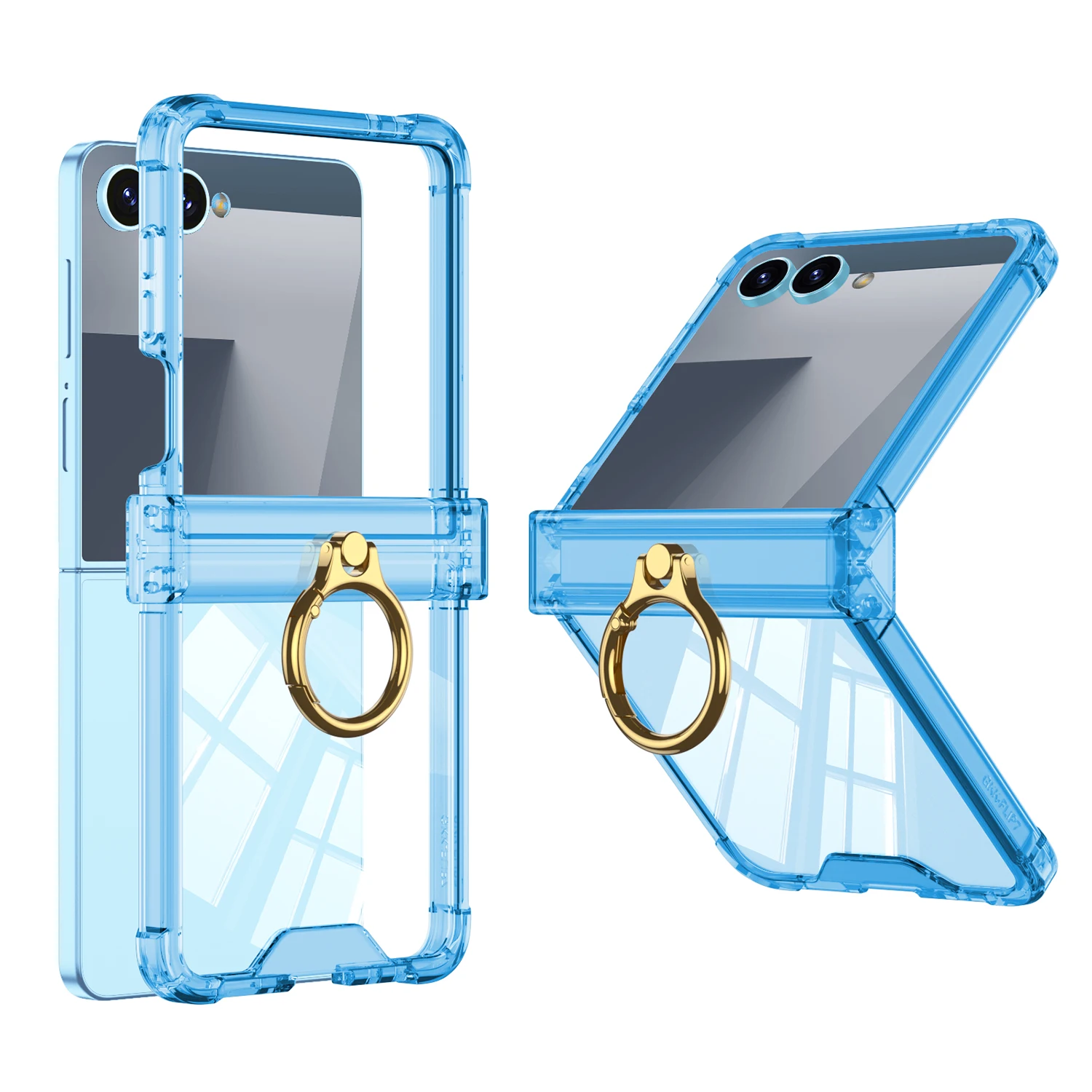 Foldable Colored Transparent Shockproof Hard Case with Ring