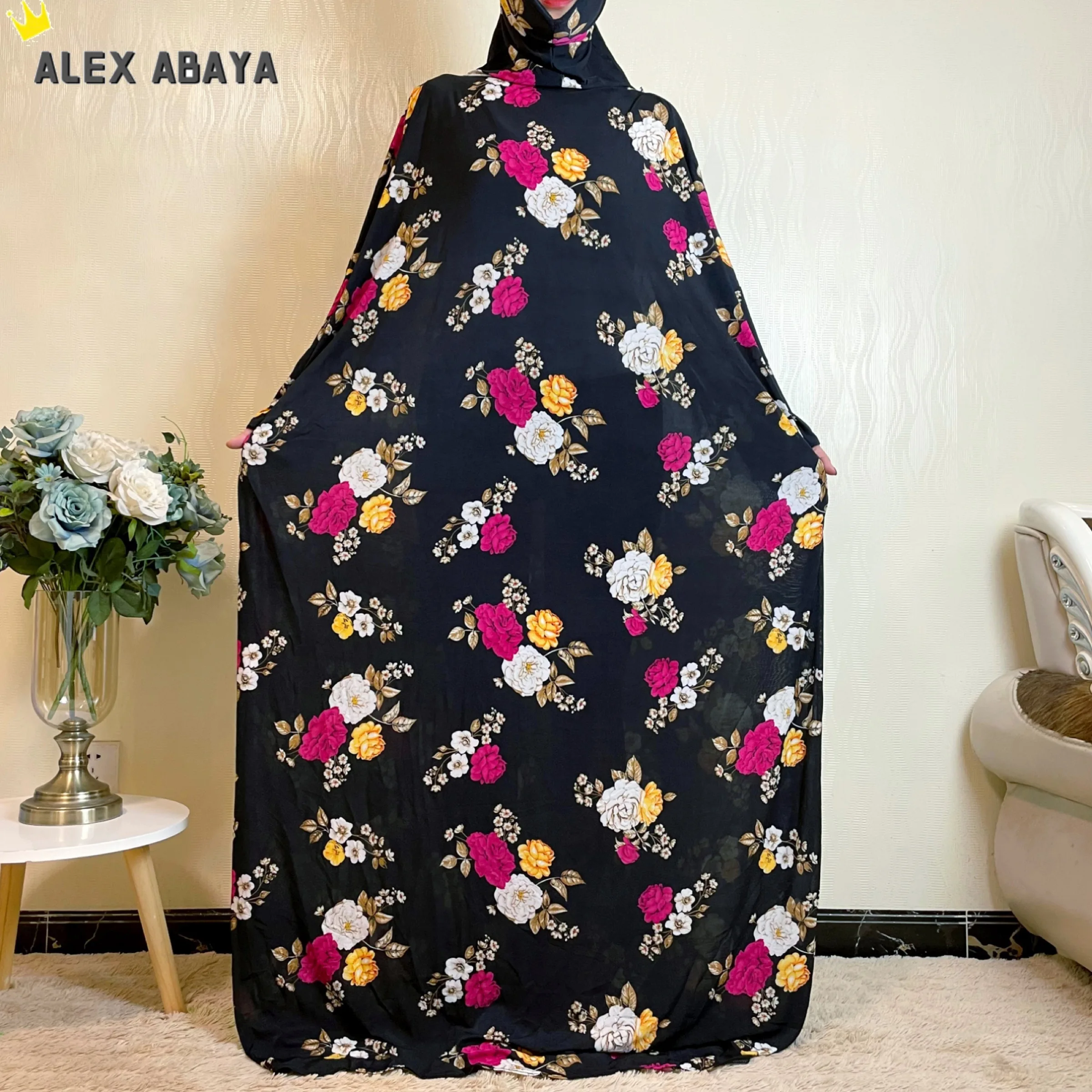 

Ramadan Muslim Women's Abaya Floral Prints Prayer Garment Muslim Hooded Dress Islam Prayer Gown Plus Size Long Saudi Africa Robe