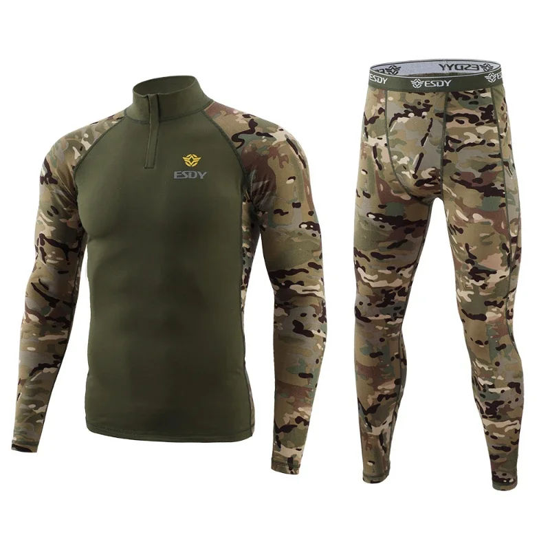Winter Camouflage Men's Thermal Underwear Suit Elastic Quick Drying Warm Tactical Underwear Sets Men Sports Long Johns