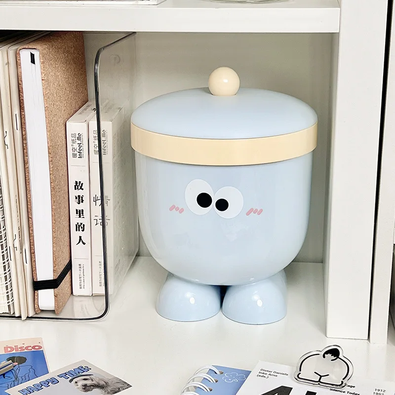 Creative Cartoon Desktop Trash Can with Lid for Household or Dorm Use