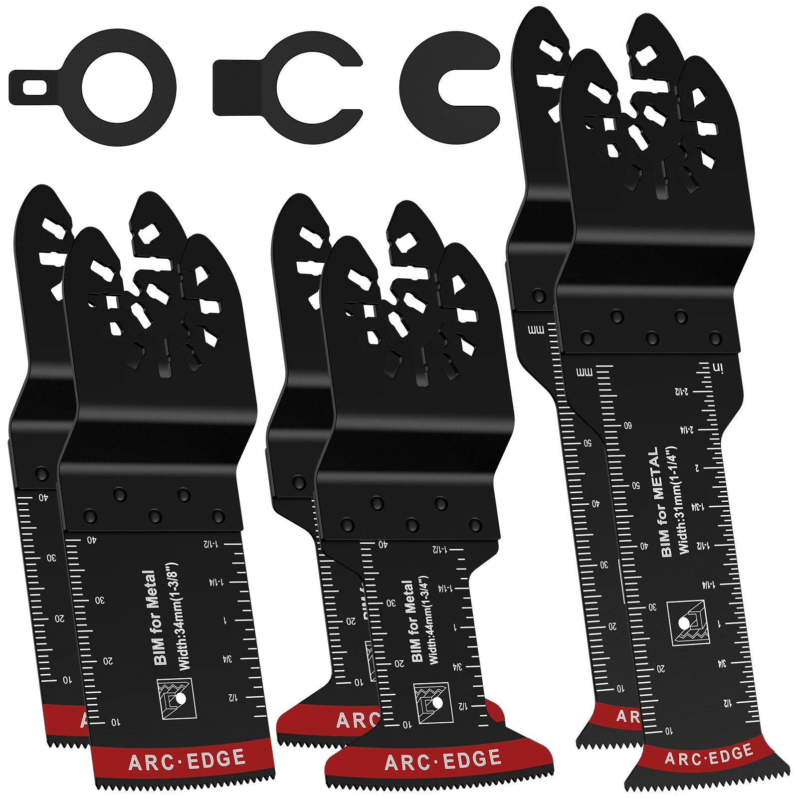 

6Pcs Bi-Metal Oscillating Saw Blades Set Universal Arc Edge Oscillating Multitool Blades Extra-Long Bi-Metal Saw Blades Precise