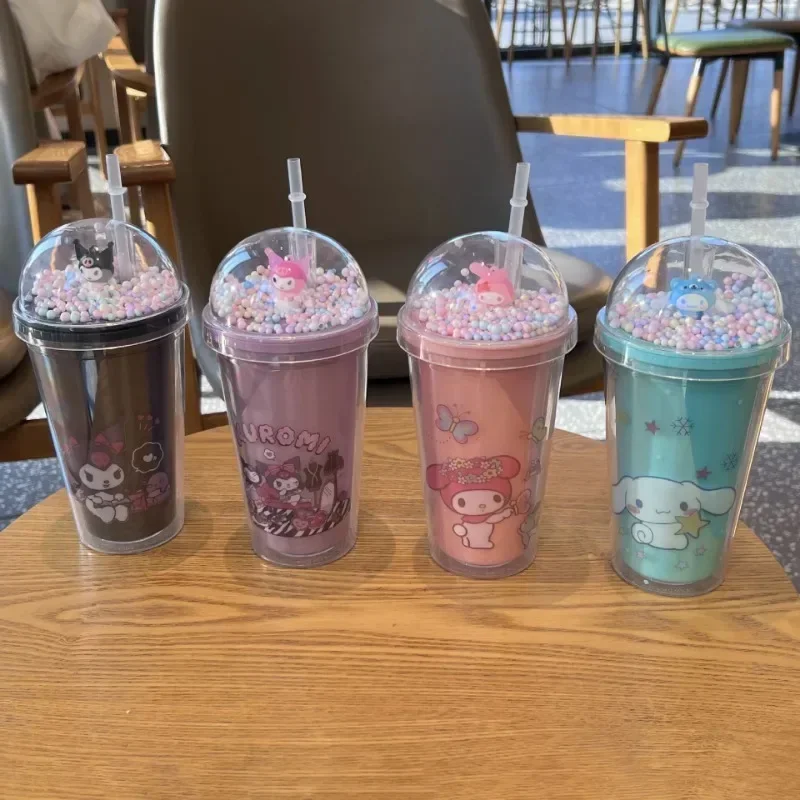 

Sanrio Water Bottle Anime Hello Kitty Melody Kuromi Cinnamoroll Double-layer Plastic Cup Portable Sports Mug Girl Birthday Gifts