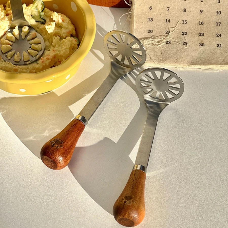 Mini potato masher stainless steel wooden handle butter cheese spatula fruit masher Kitchen Tools 1pc potato masher